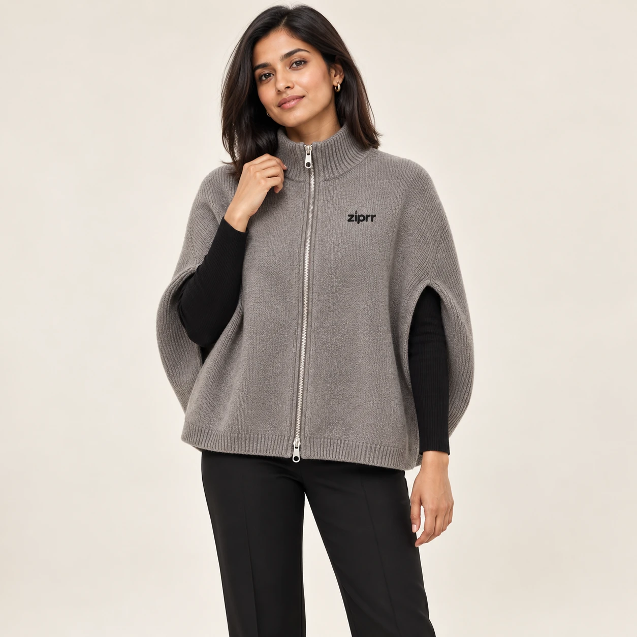 Sculptural Wool Zip Cape